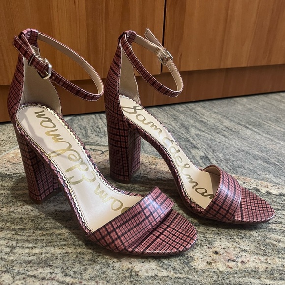 Sam Edelman Yaro Pink Plaid Sandal Heels Size 7 Like new! - Picture 8 of 11